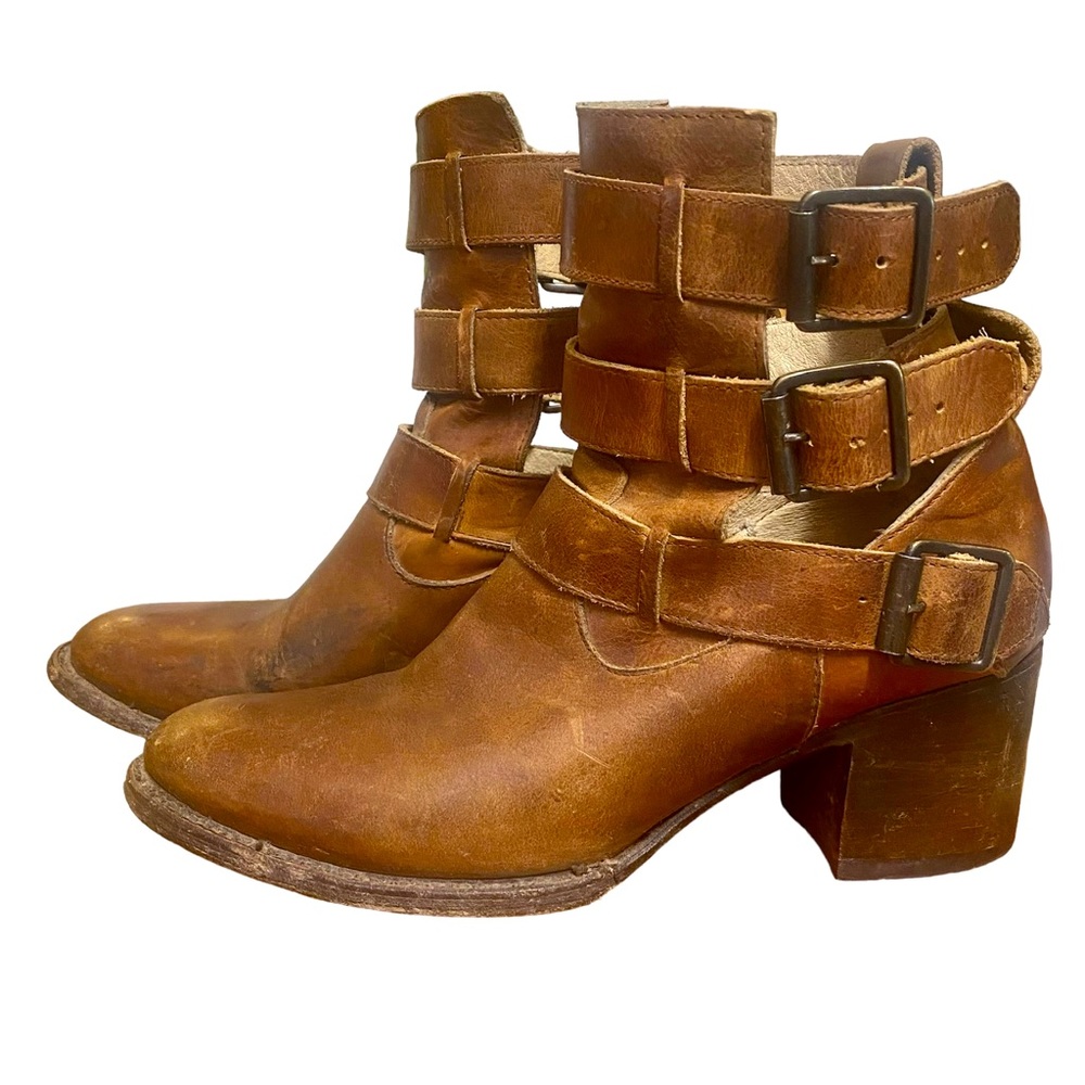 Freebird by Steven Rollin Distressed Buckle Up Leather Boots Booties size 8